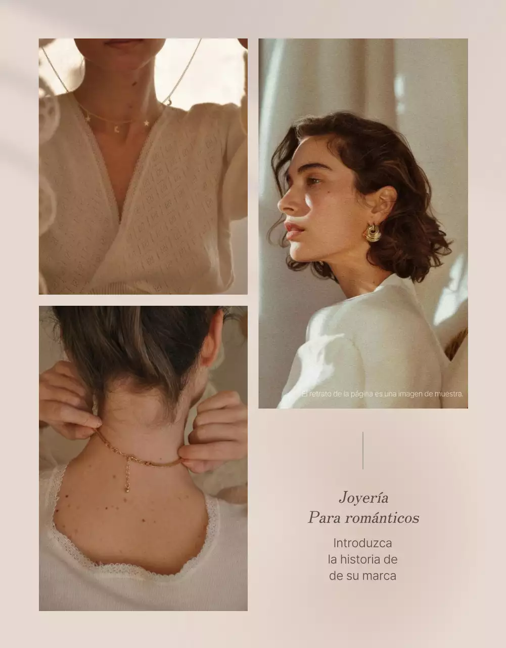 Promociona tu página con un moderno diseño fotográfico de joyas en tonos marrones y beige