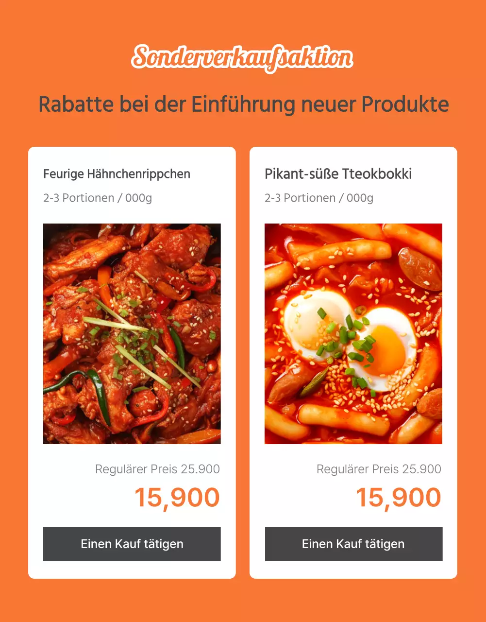 Beschreibung und Förderung von Grundnahrungsmitteln in Orange und Elfenbein