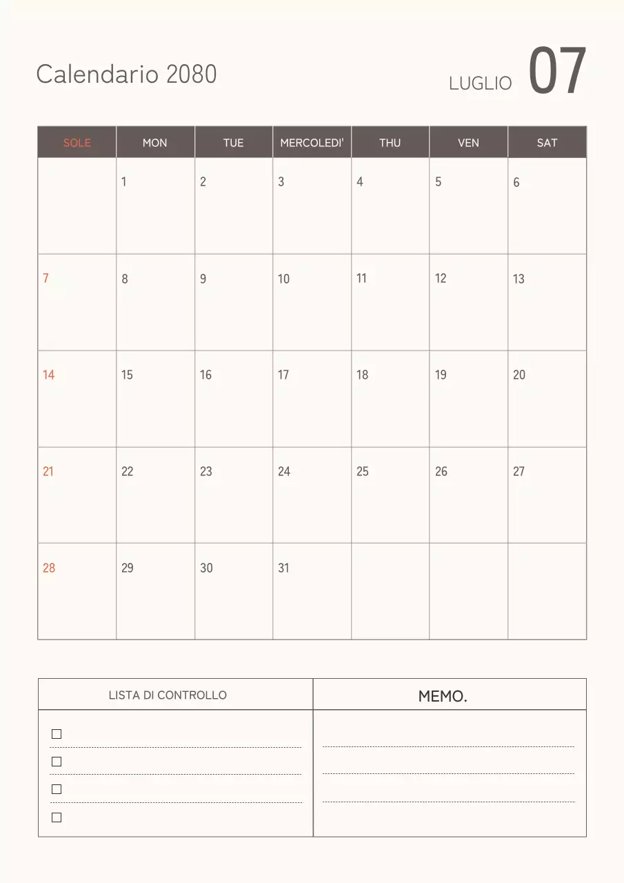 Calendario semplice in marrone e beige.