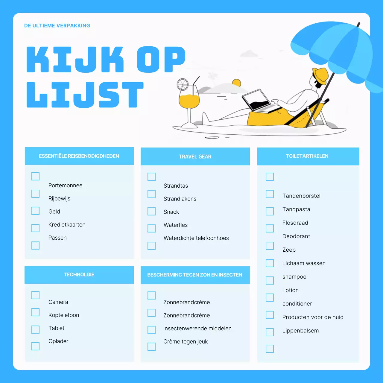 Een eenvoudige checklist voor witte en lichtblauwe zomervakanties