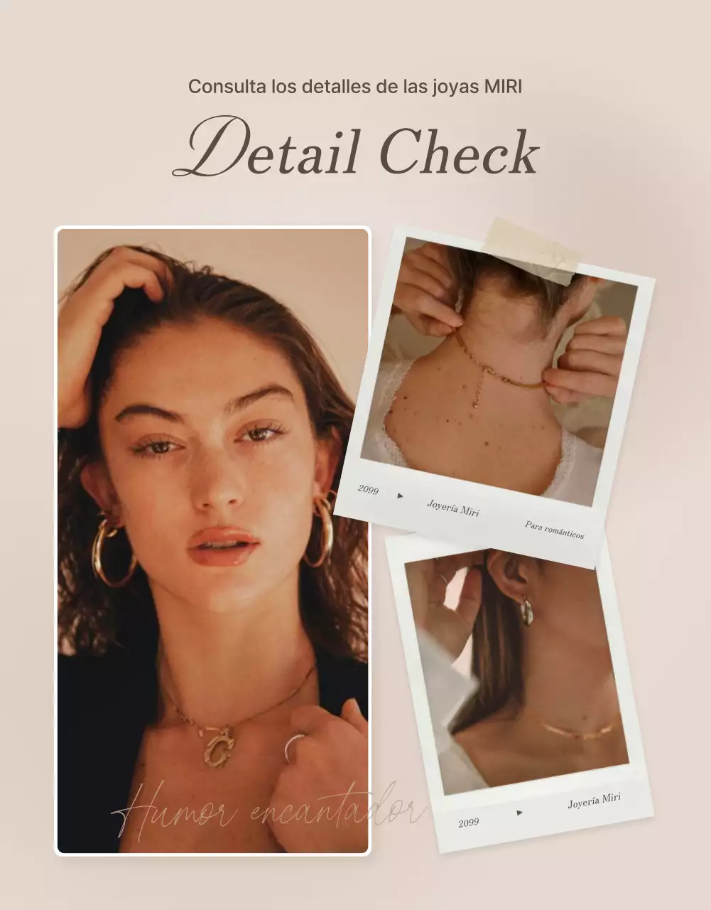Promocione las descripciones de las joyas y las páginas de detalles en marrones y beiges de moda.