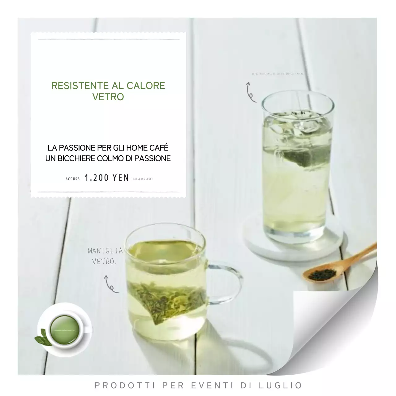 Promuovere la vetreria semplice nei colori giallo-verde e bianco.