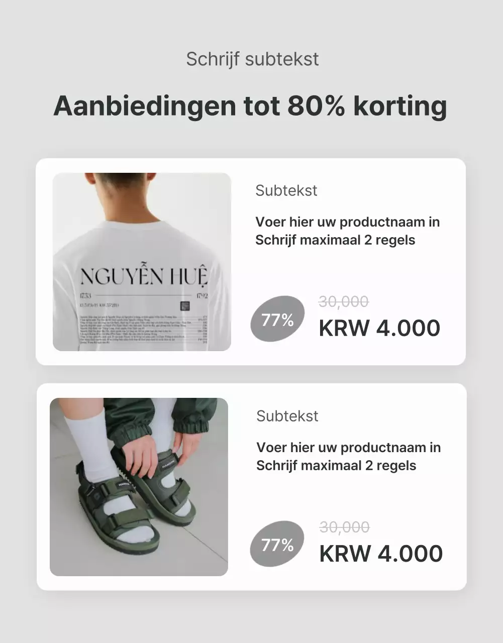 Promoot beschrijvingen en details in een grijs en lichtblauw trendy winkelcentrum