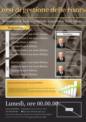 Una semplice pubblicità in oro e nero per un corso di gestione patrimoniale