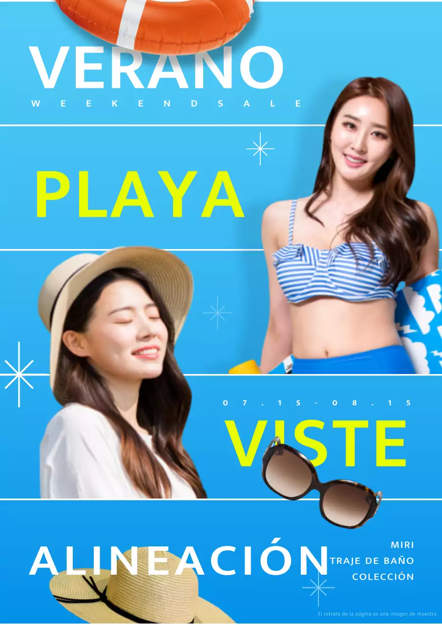 Fresco anuncio de moda para las vacaciones de verano en azul y chartreuse