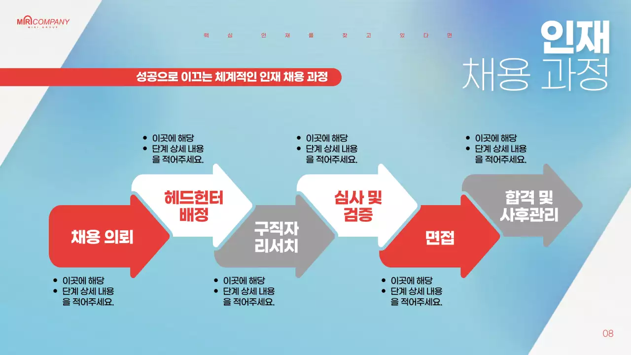 하늘색과 빨강의 강조된 헤드헌팅 제안서