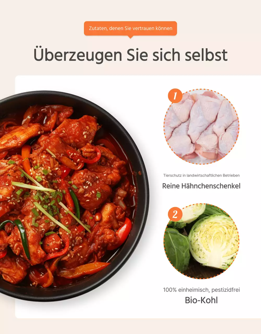 Beschreibung und Förderung von Grundnahrungsmitteln in Orange und Elfenbein