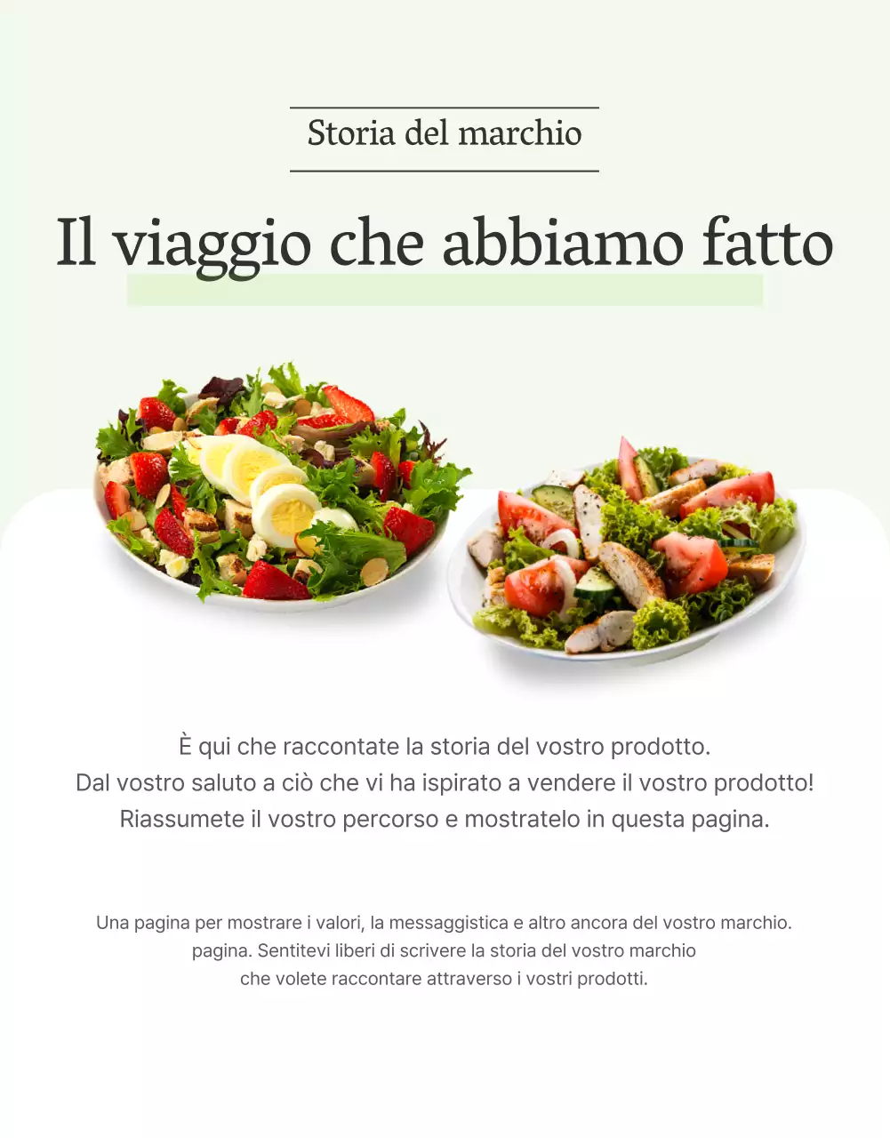Promuovere un'insalata semplice con descrizione introduttiva bianca e chartreuse