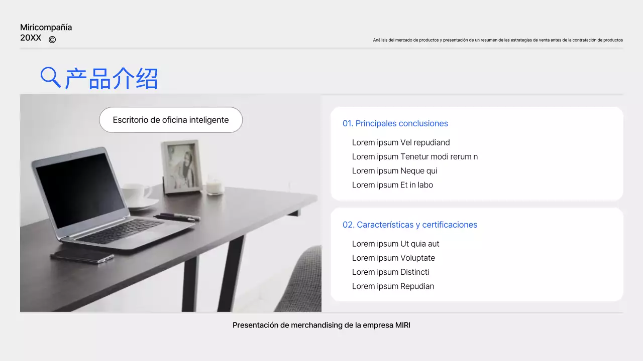 Un sencillo informe de planificación de productos en azul y gris