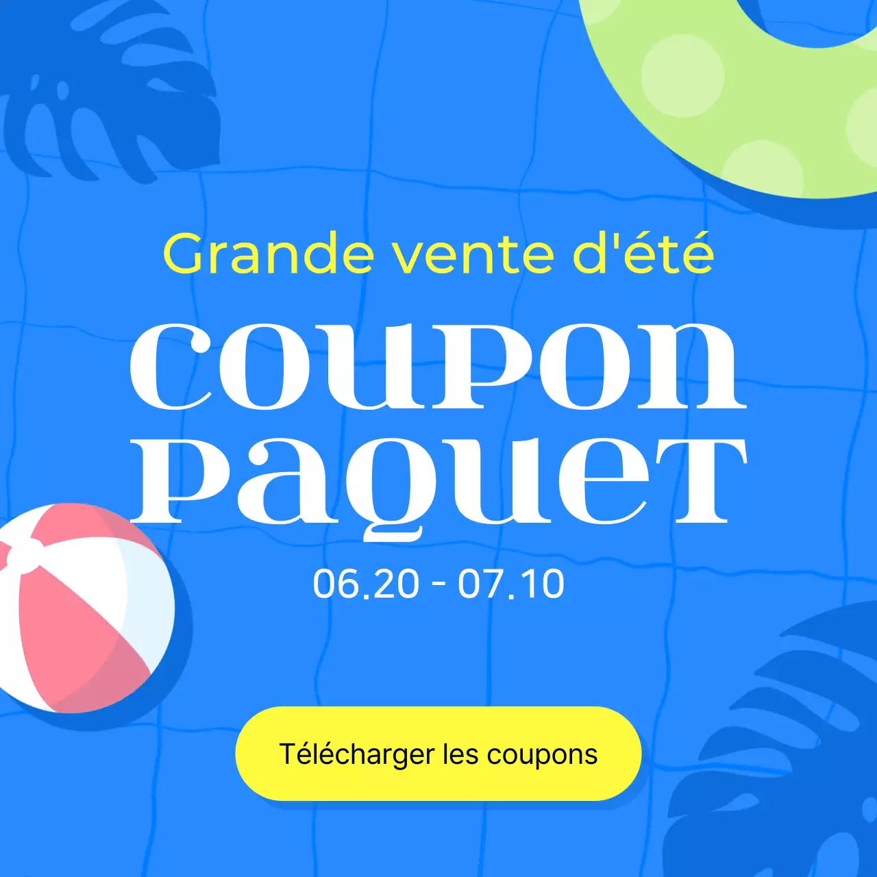 Promouvoir une jolie vente d'été en bleu et jaune