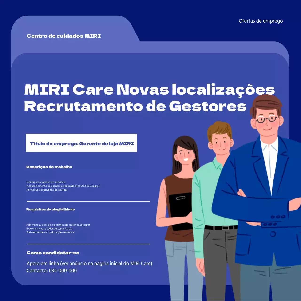 Anúncio de emprego de gestor minimalista em azul e azul-marinho