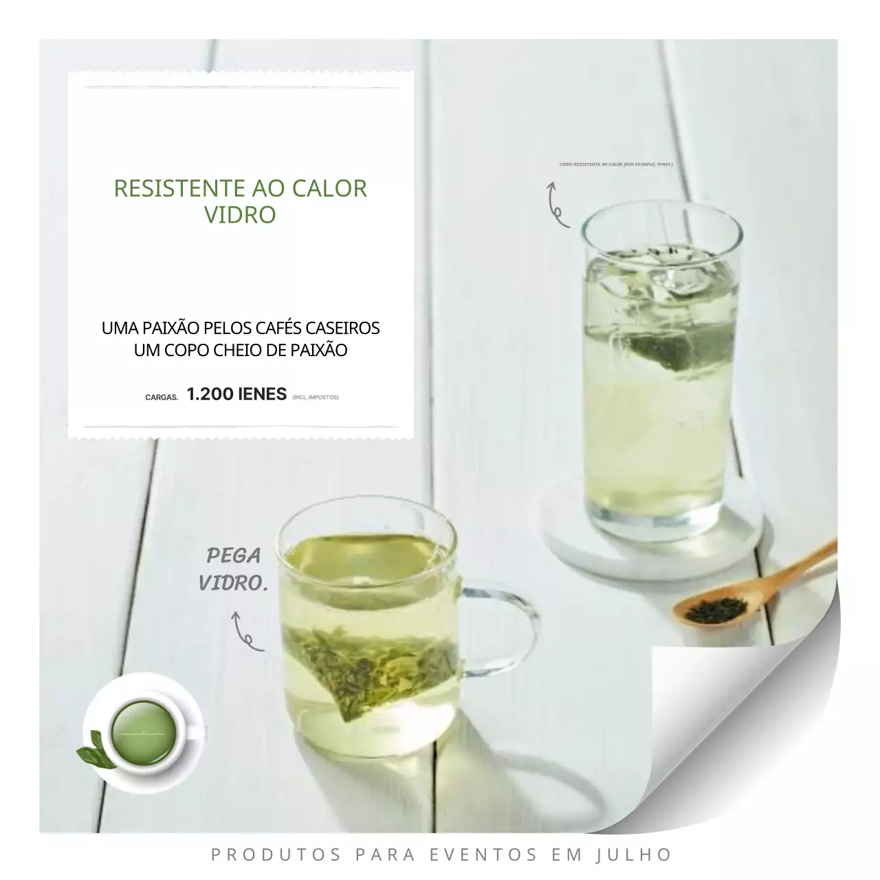 Promover objectos de vidro simples em verde-amarelo e branco