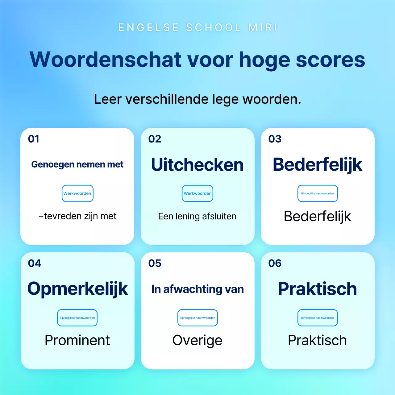 Blauw en mint accent stijl om TOEIC zomer speciale lezingen te promoten