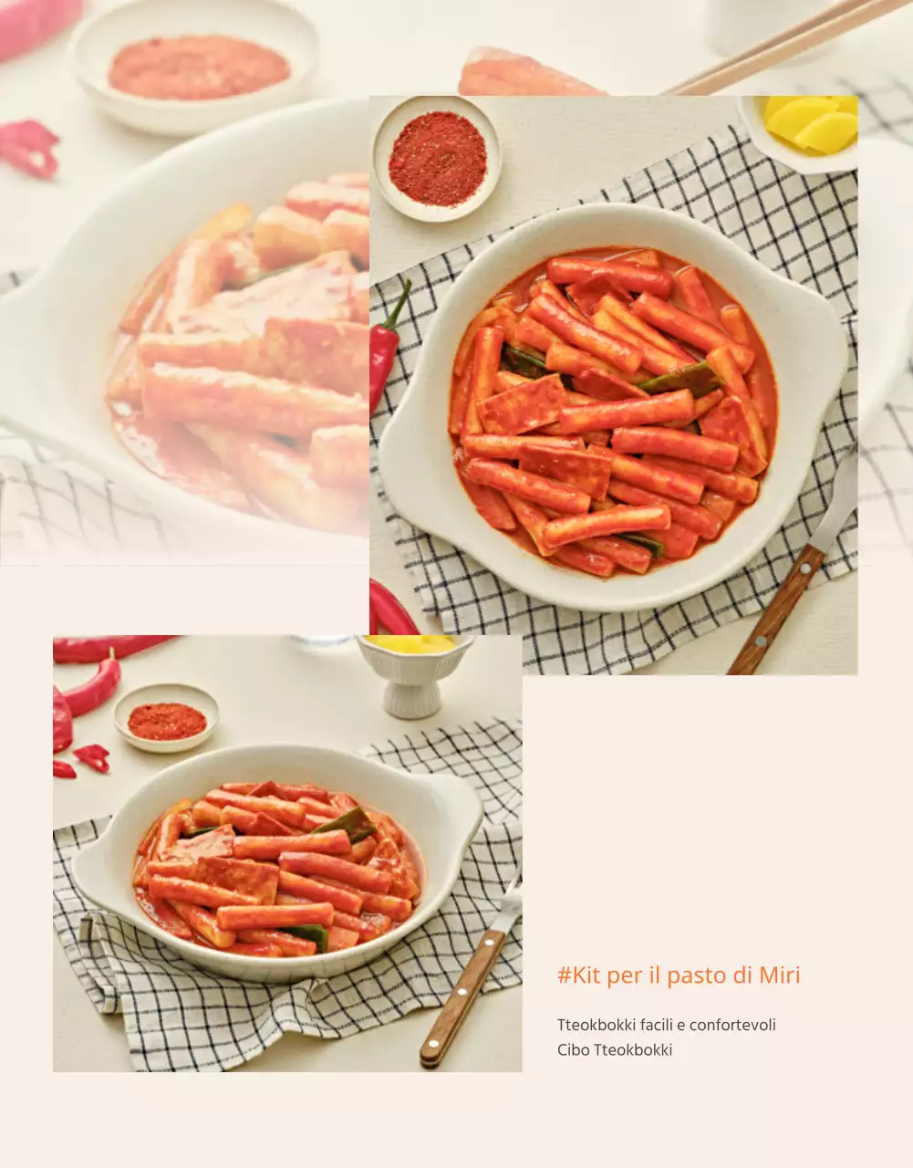 Promuovere i layout fotografici dei kit pasto di base in arancione e avorio