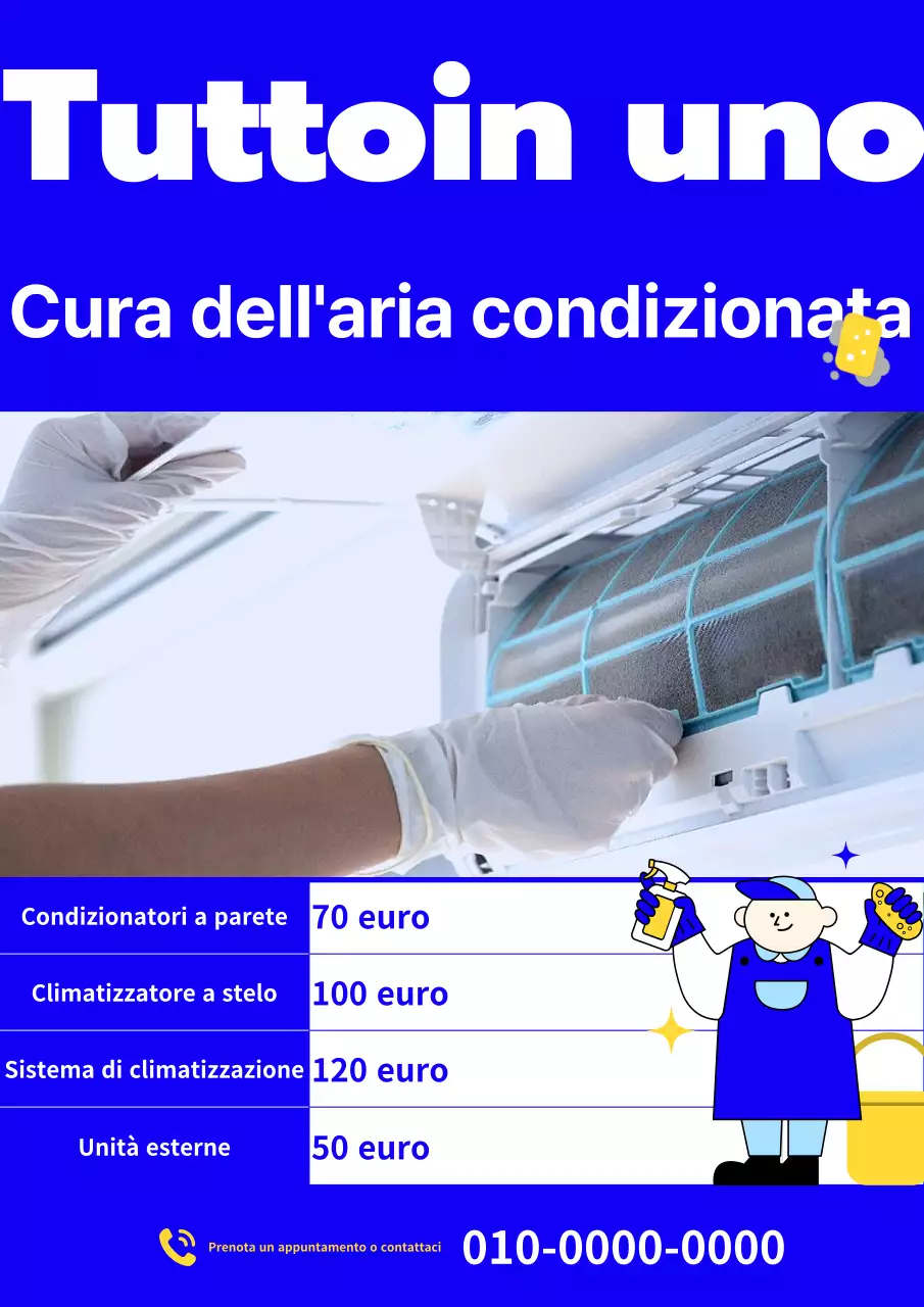 Semplice annuncio di pulizia dell'aria condizionata in blu