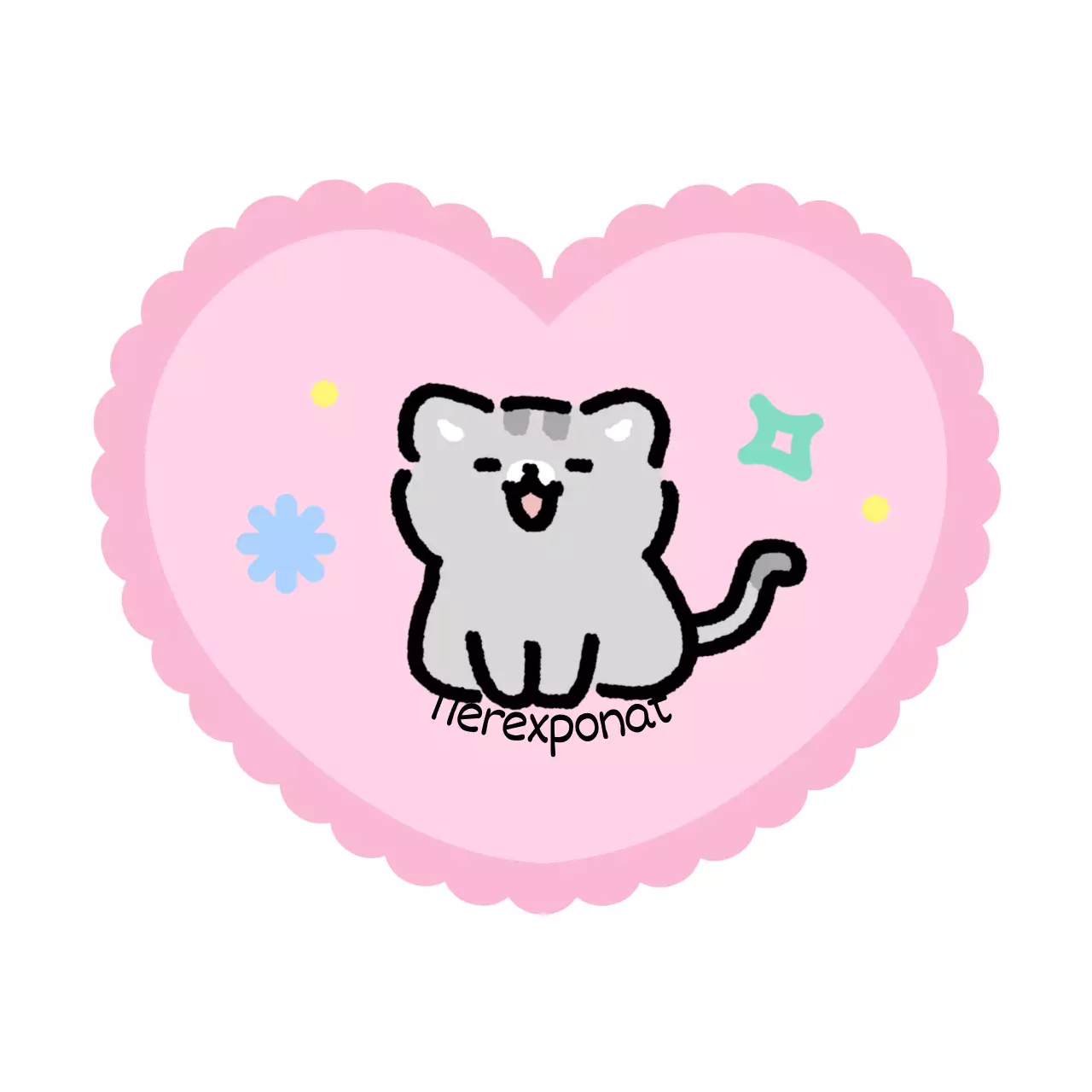 Niedliche Ausstellungsstücke mit Hunden und Katzen und Kritzeleien in Form von Herzen