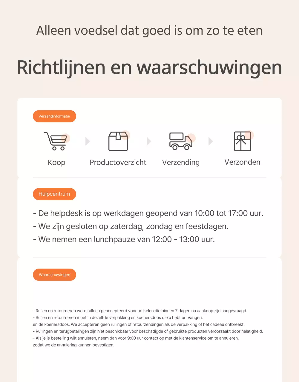 Promoot oranje en ivoorkleurige basismaaltijdpakketten en waar je op moet letten