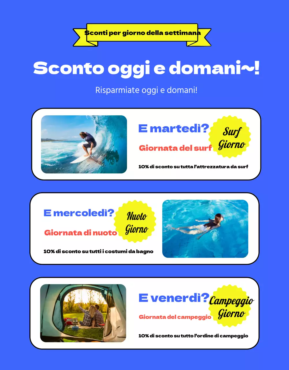 Promuovere la vendita del merchandising estivo giallo e blu