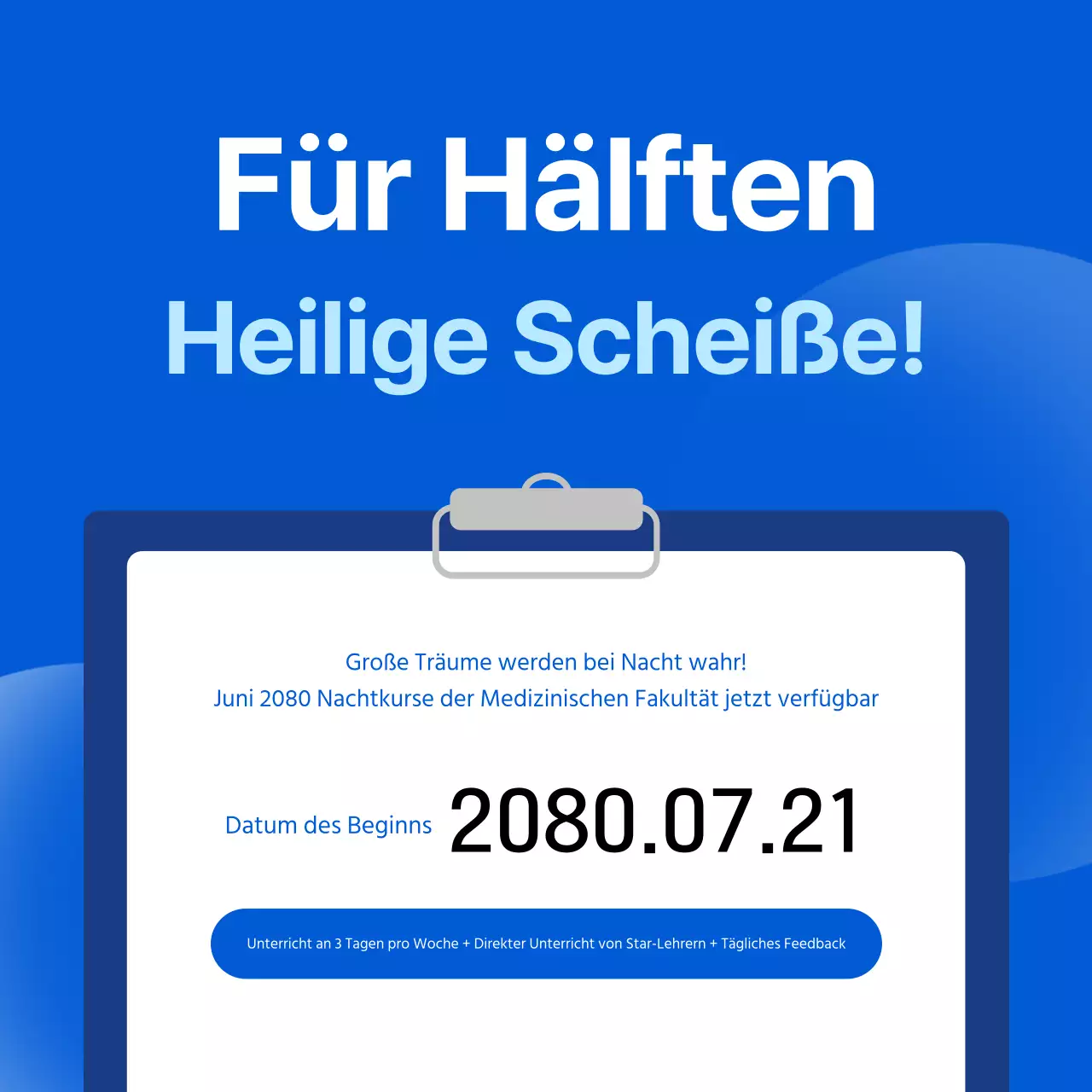 Eine einfache blau-weiße Ankündigung für die Schulferien