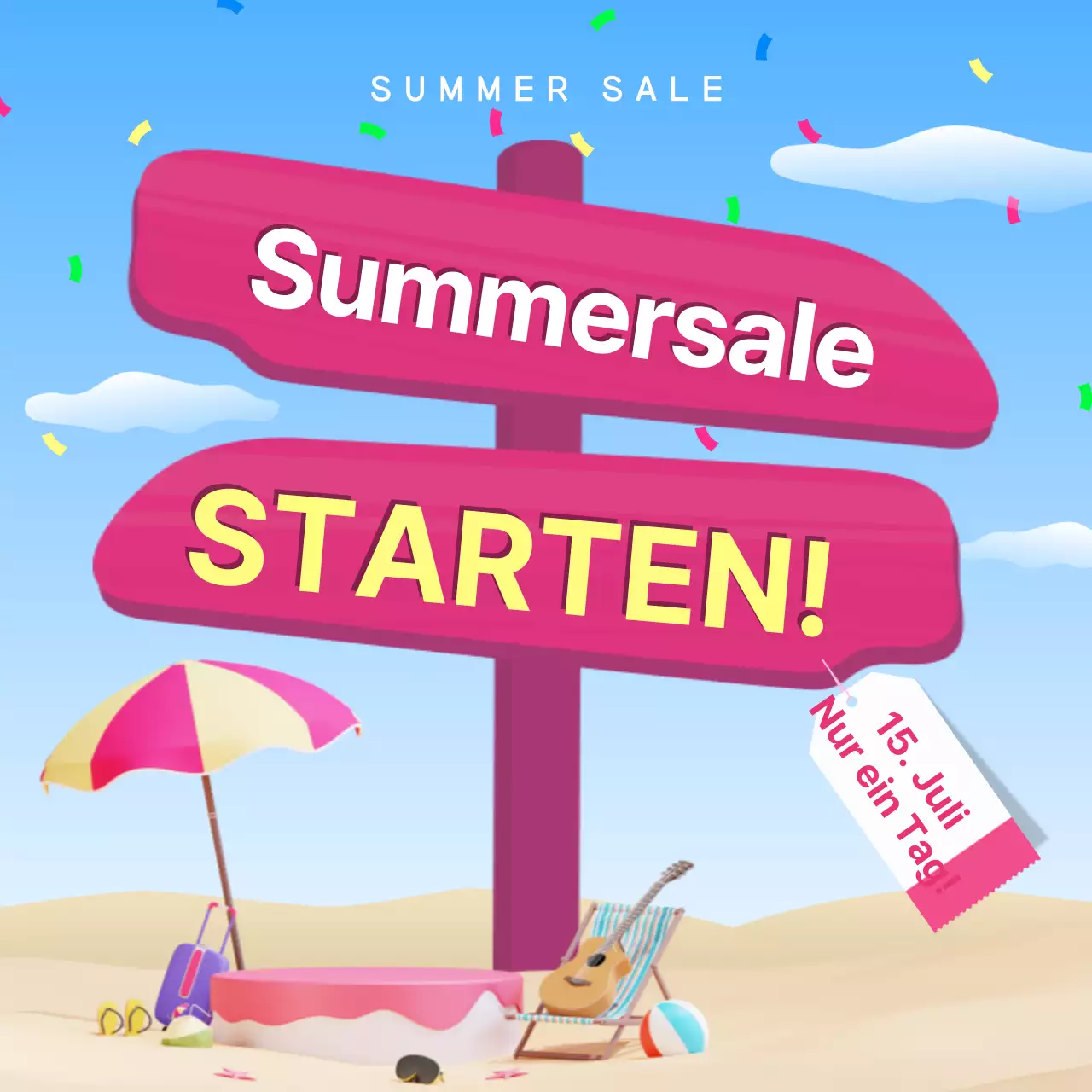 Eine Sammlung von Miniaturansichten von Sommerveranstaltungen mit blauen und rosa Akzenten