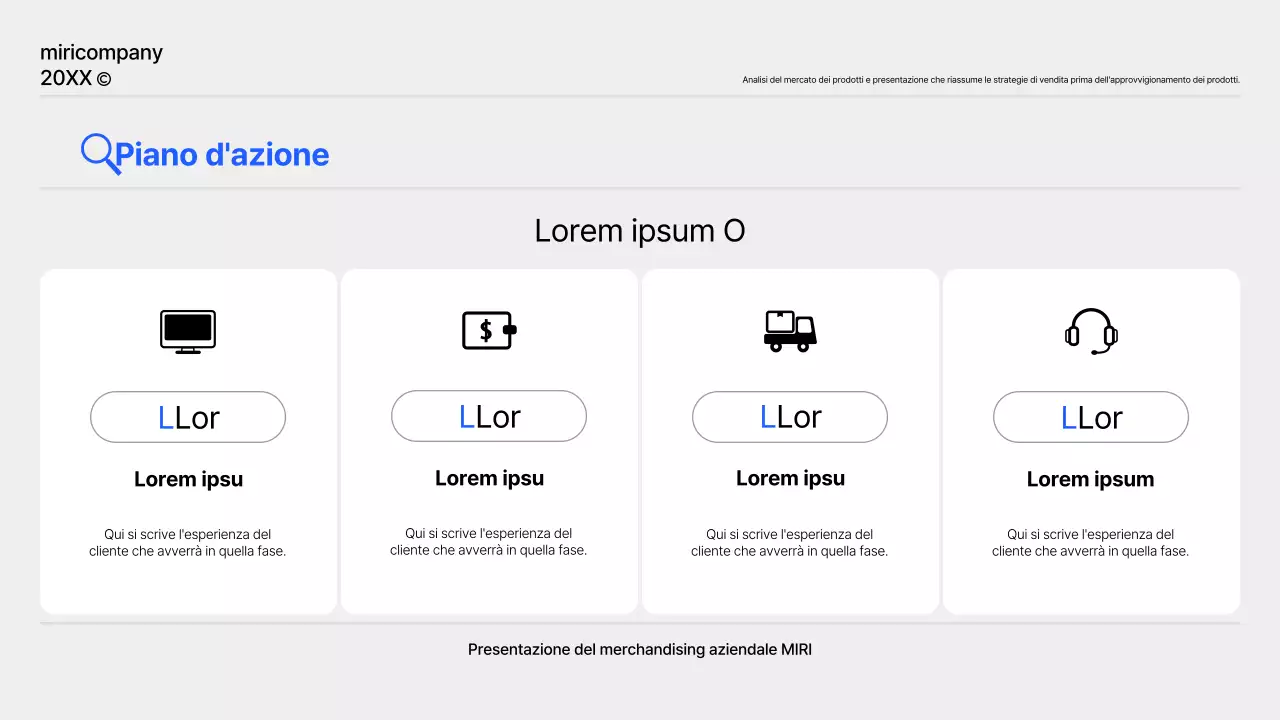 Un semplice rapporto di pianificazione del prodotto in blu e grigio