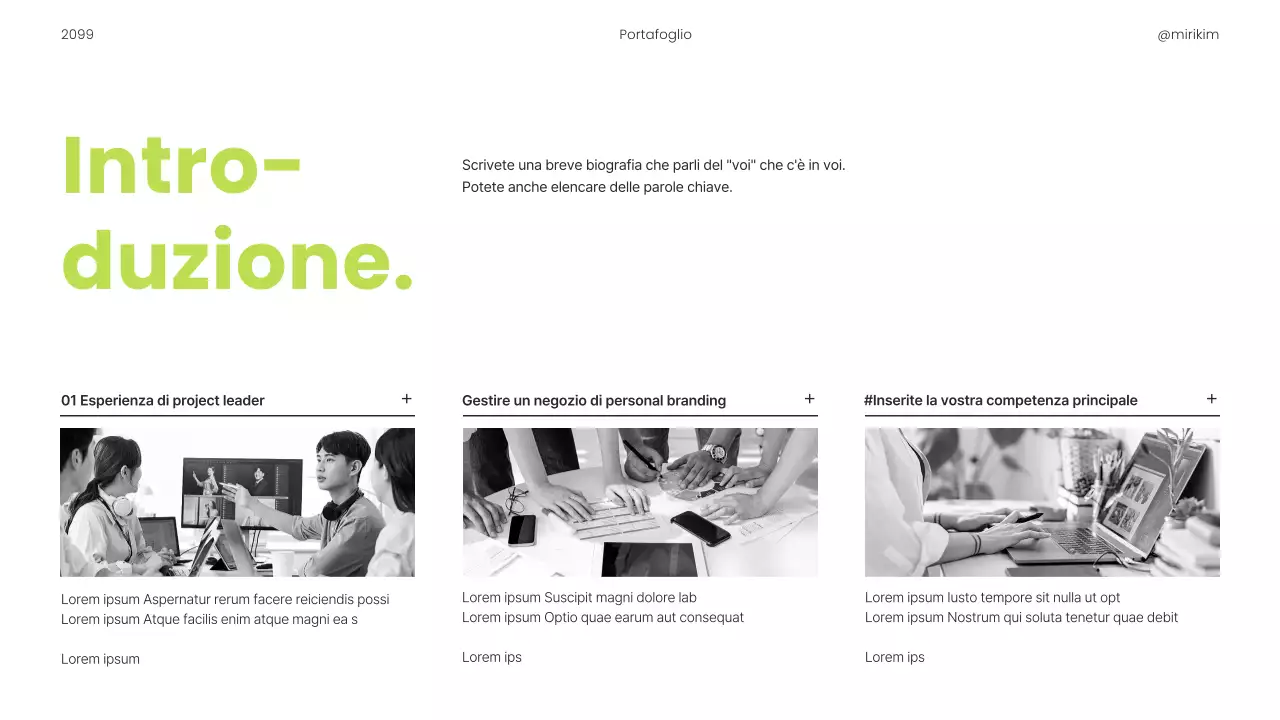 Un semplice portfolio stampabile per carrieristi, in verde lime e nero.