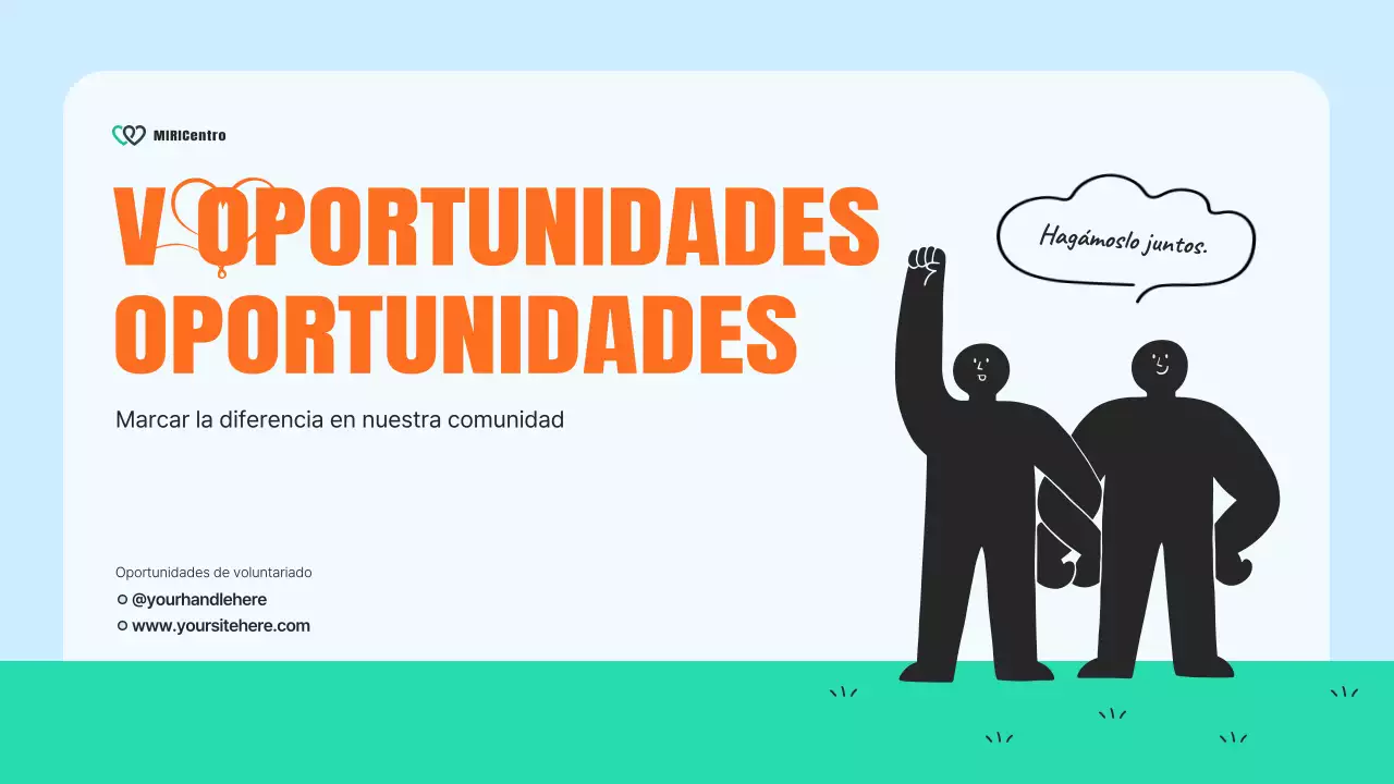 Un moderno folleto de servicios comunitarios en azul claro y naranja