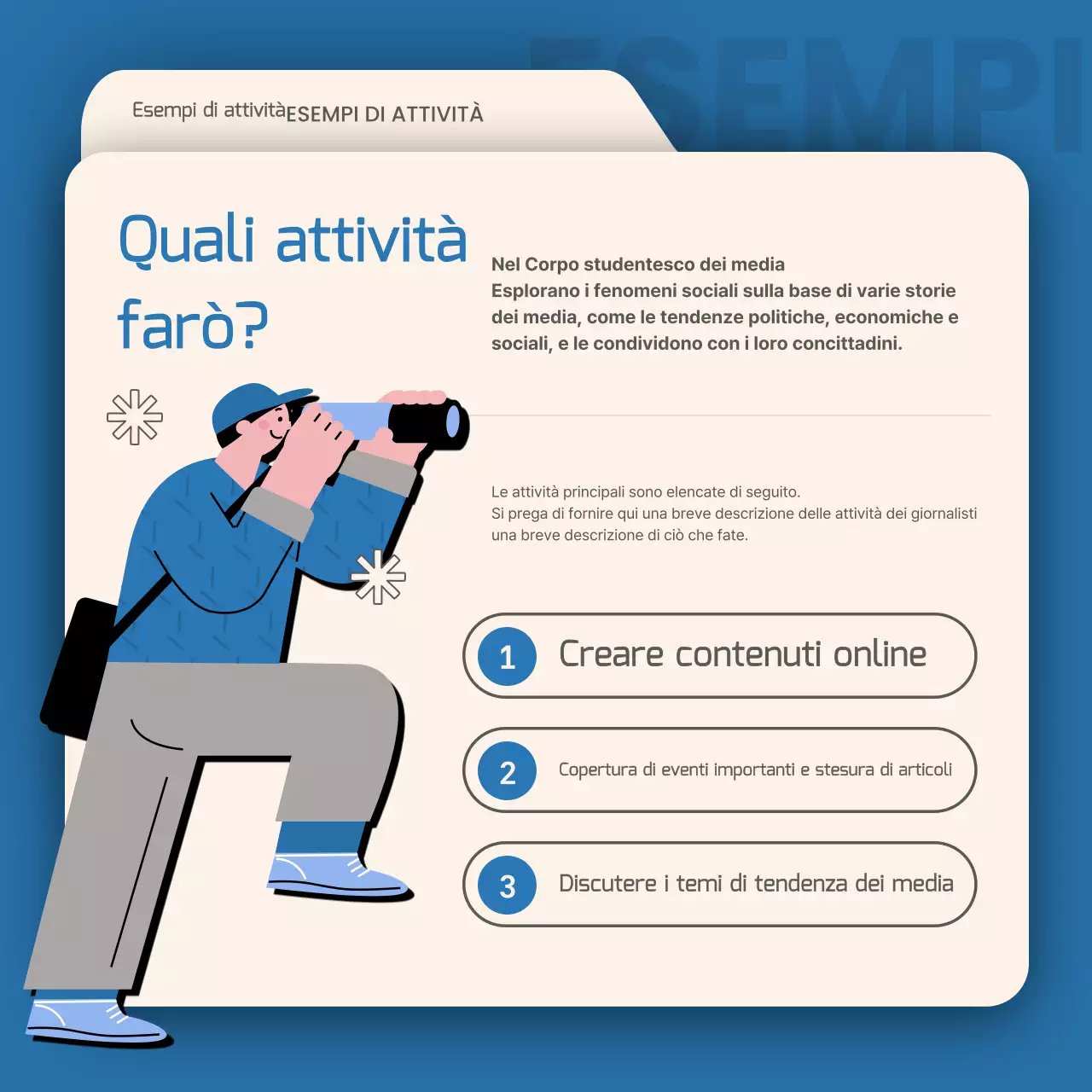 Una semplice campagna di giornalismo studentesco in blu e avorio