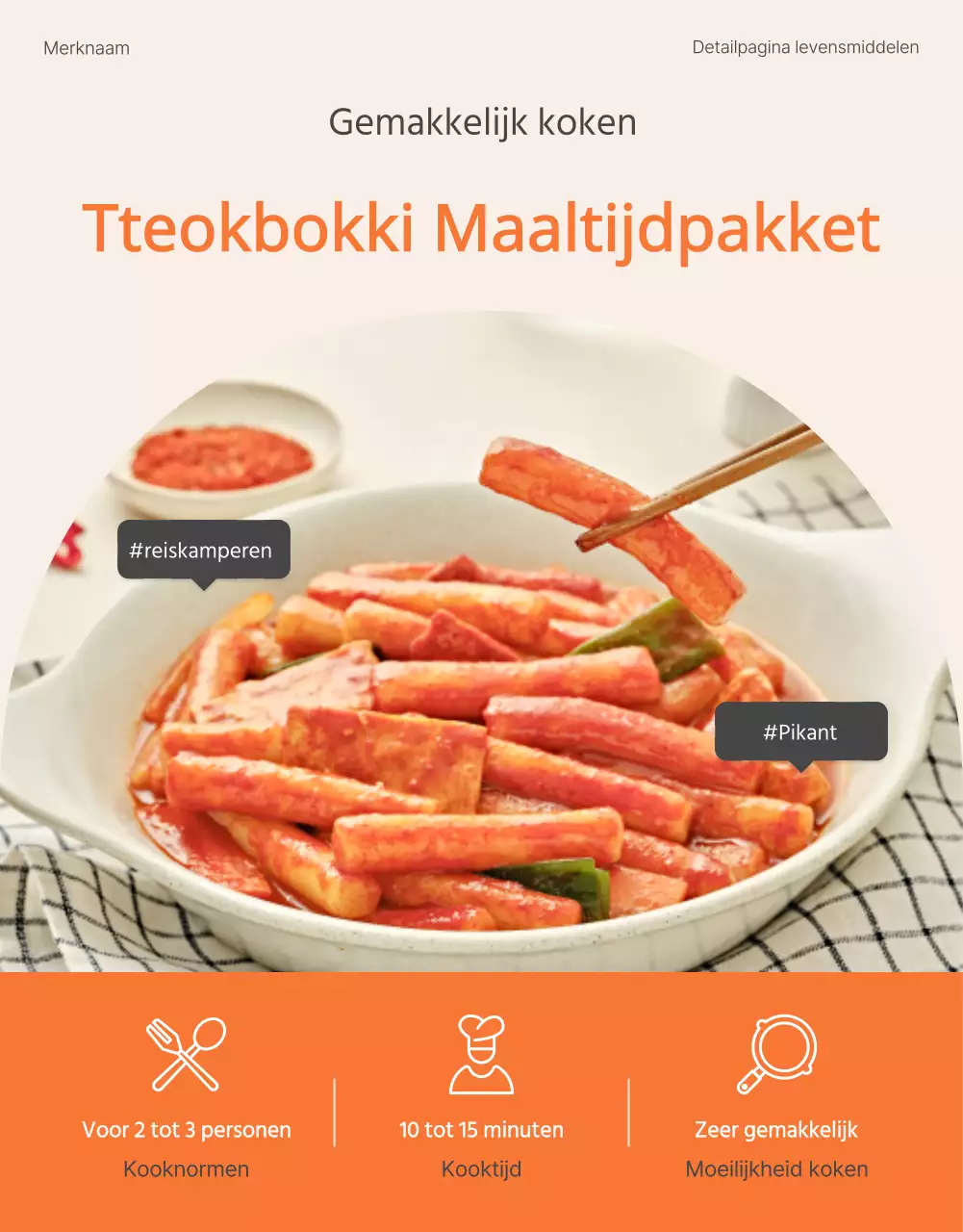 Basispakketten tteokbokki in oranje en ivoor promoten