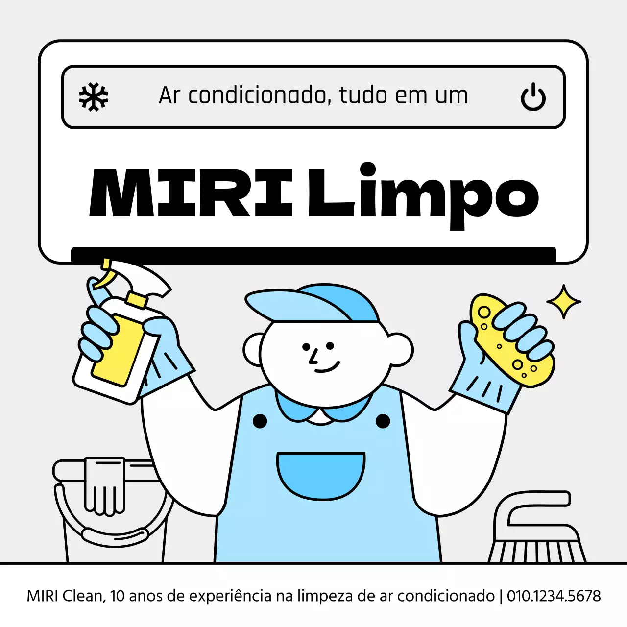 Anúncio simples de limpeza de ar condicionado em azul claro e amarelo