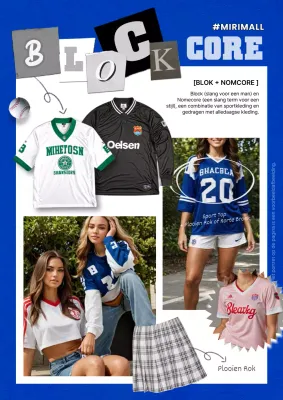 Retro blockcore kledingvoorstel in blauw, zwart en wit