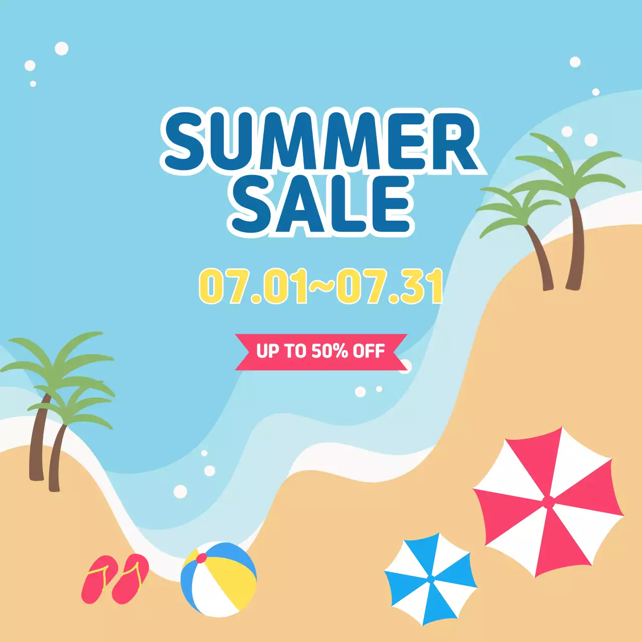 하늘색의 모던하고 아기자기한 여름세일 게시글