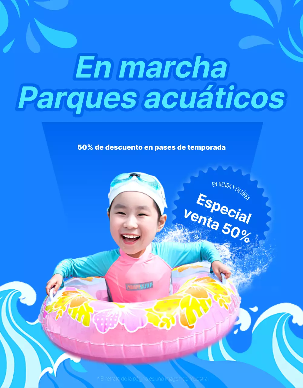 Promocionar un parque acuático hotelero de moda en azul