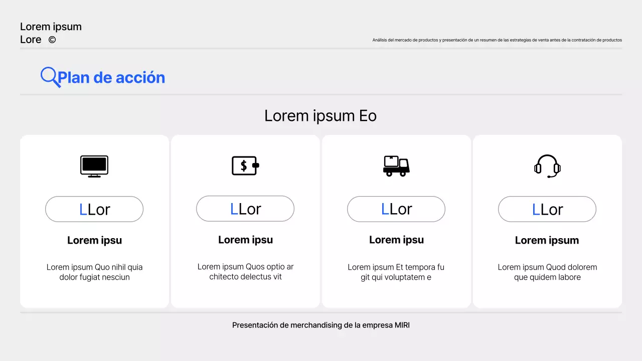 Un sencillo informe de planificación de productos en azul y gris