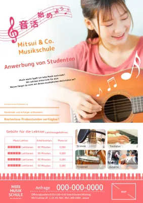 Niedliche und helle Musikschulanzeige in Rosa