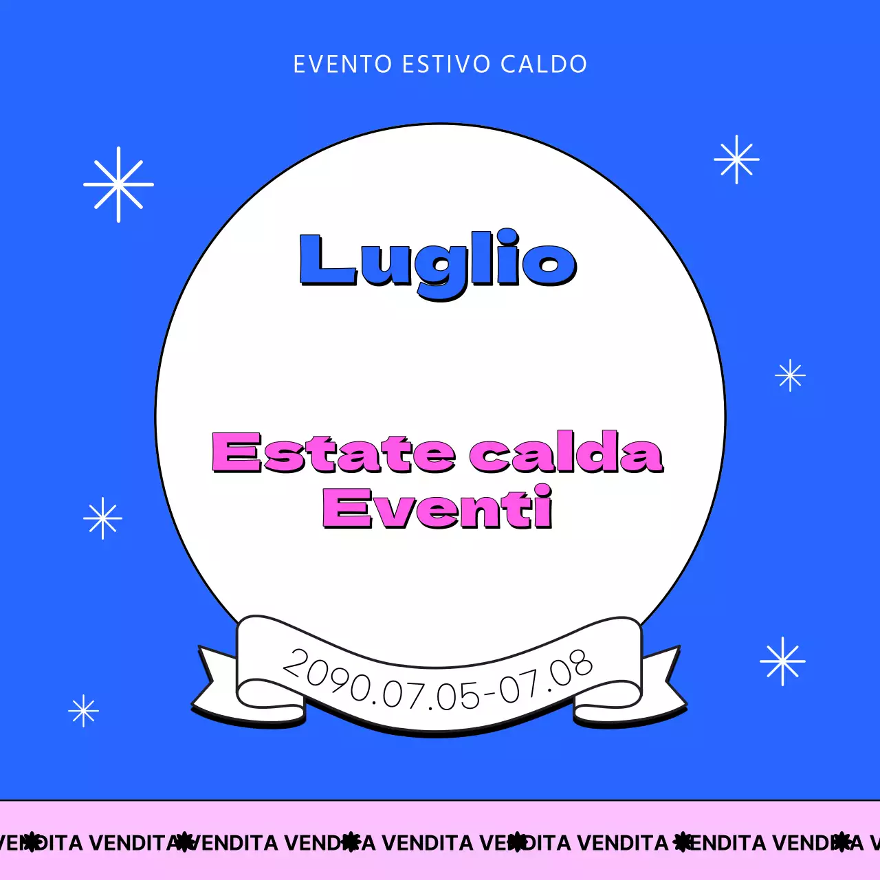 Una raccolta di miniature di eventi estivi con un accento azzurro e rosa caldo.