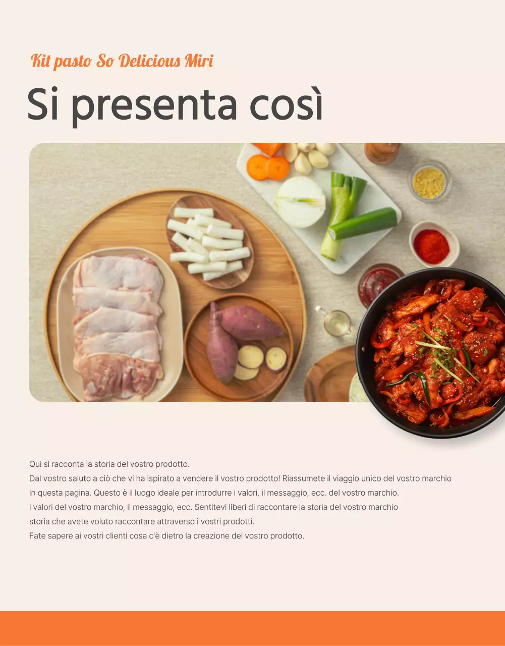 Promuovere la pagina introduttiva del kit pasto base arancione e avorio