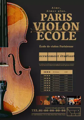 Publicité classique et classe pour la salle de classe de violon en noir et marron