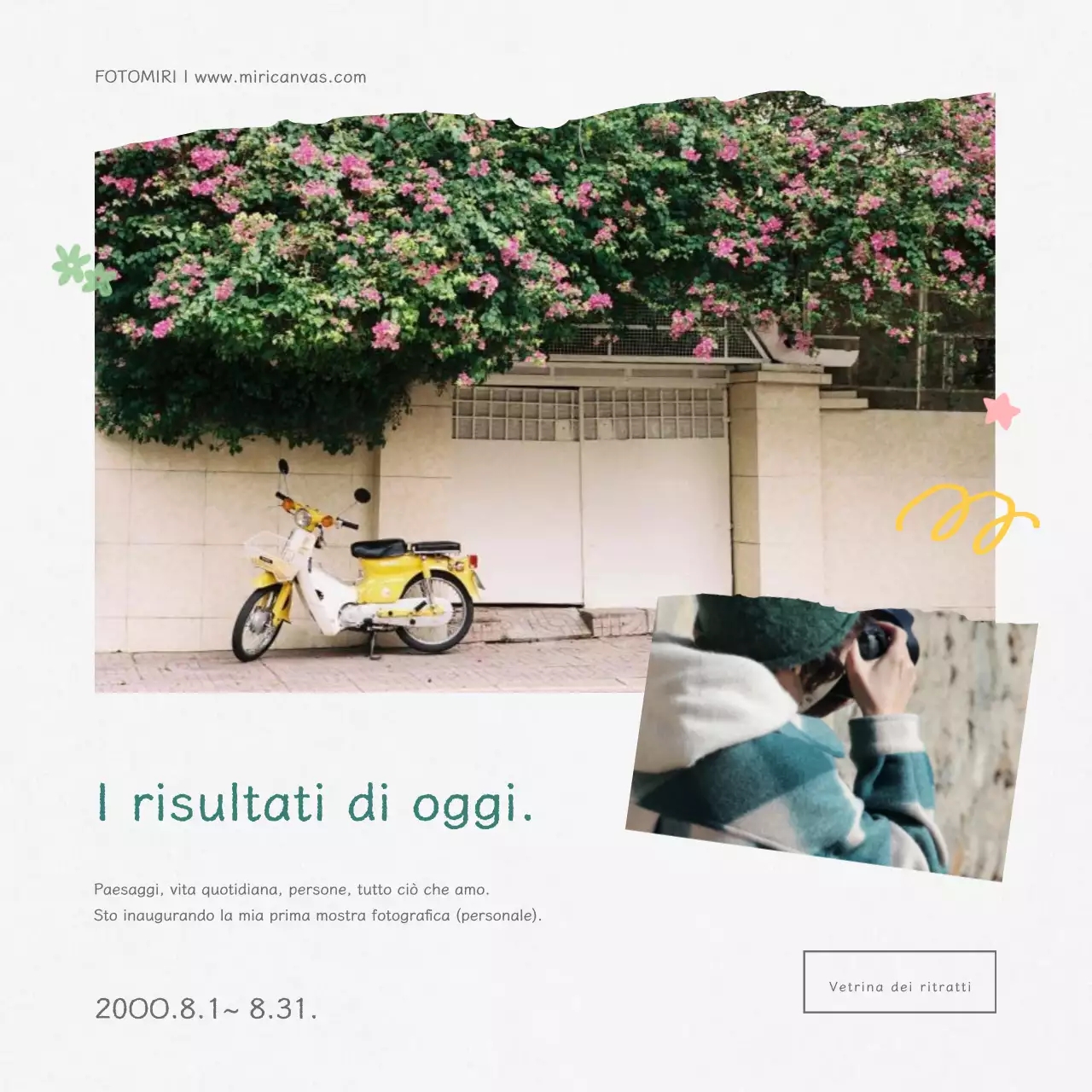 Promuovere una mostra fotografica minimalista in verde e grigio