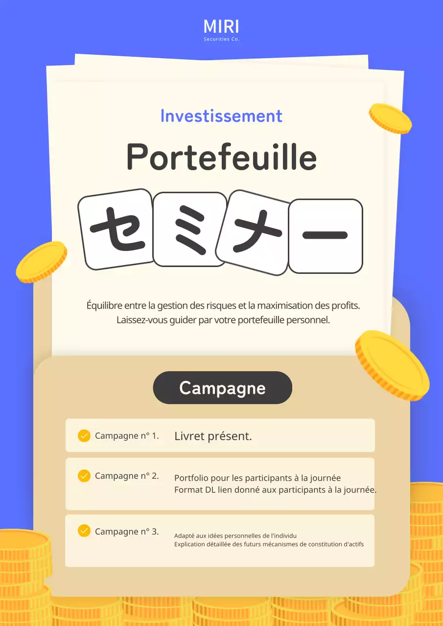 Annonces bleues et jaunes du portefeuille d'investissement Papuhan.