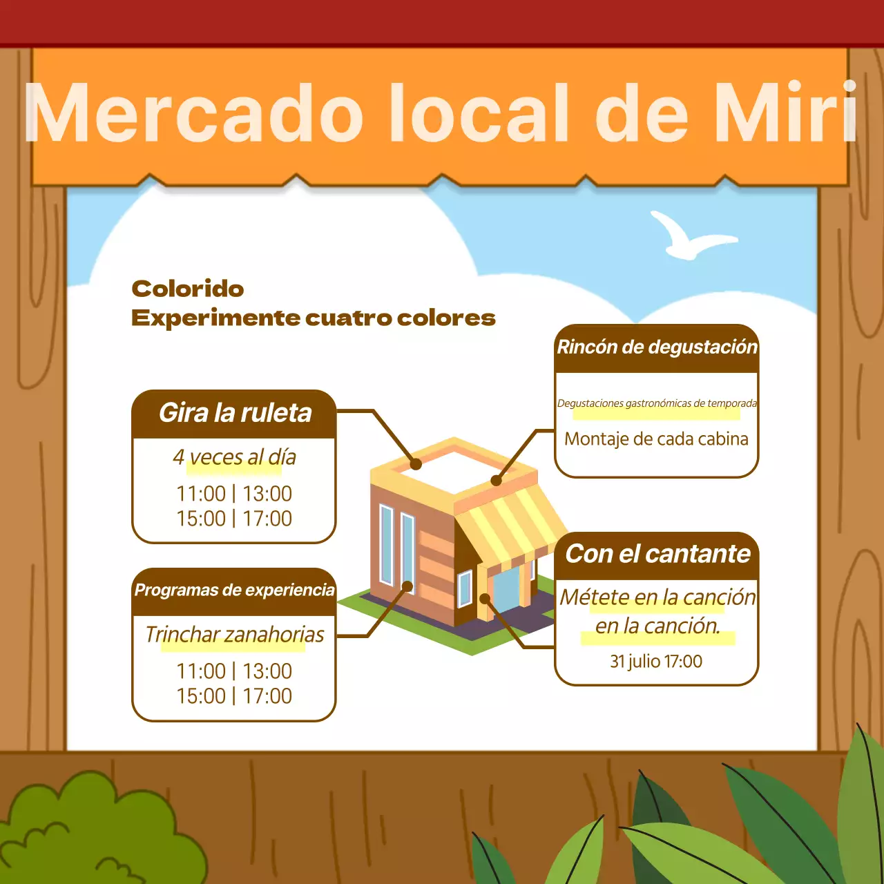 Promocione su mercado agrícola naranja y marrón