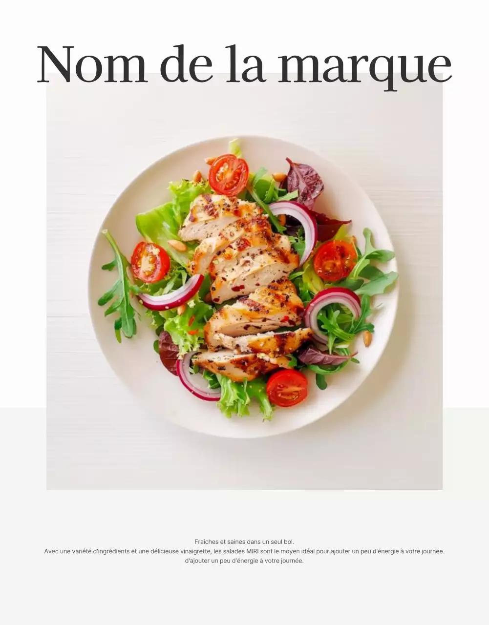 Promouvoir une présentation simple de photos de salades en blanc et chartreuse