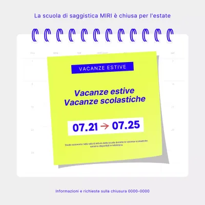 Un semplice avviso di vacanze scolastiche in chartreuse e blu