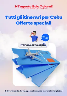 Una bella pubblicità di voli in blu e malva