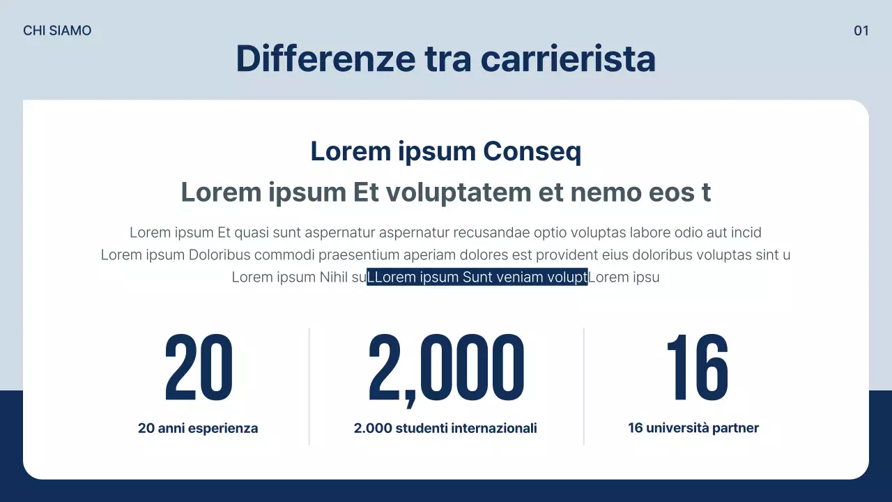 Un semplice prospetto di studio all'estero in blu e grigio