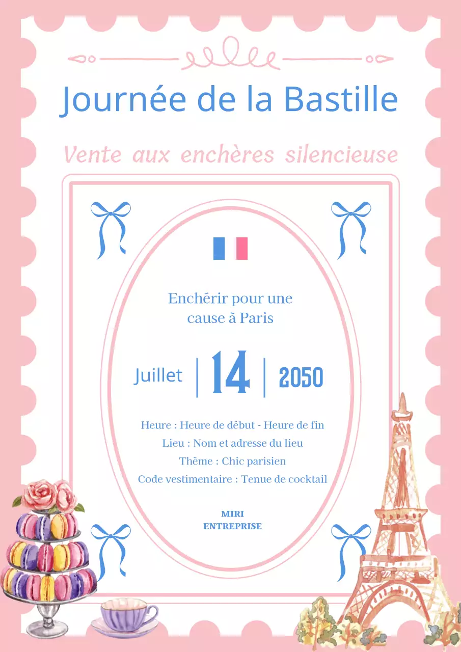 Invitation classique à la collecte de fonds pour la Journée de la Révolution, en bleu et rose