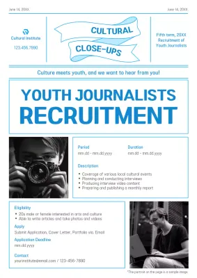 Blue Modern Journalism Recruitment Poster