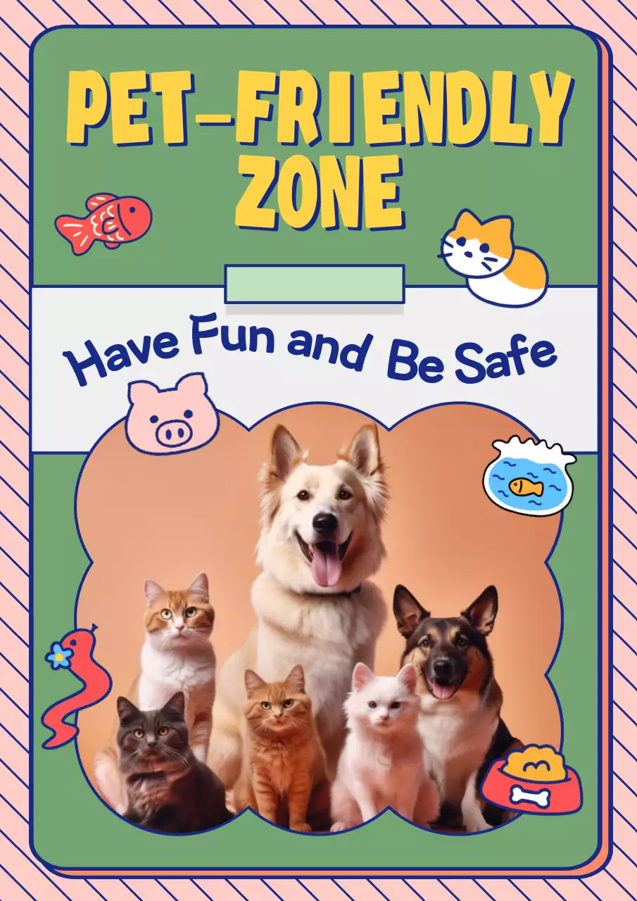 Pink Playful Pet Safety Notice Poster
