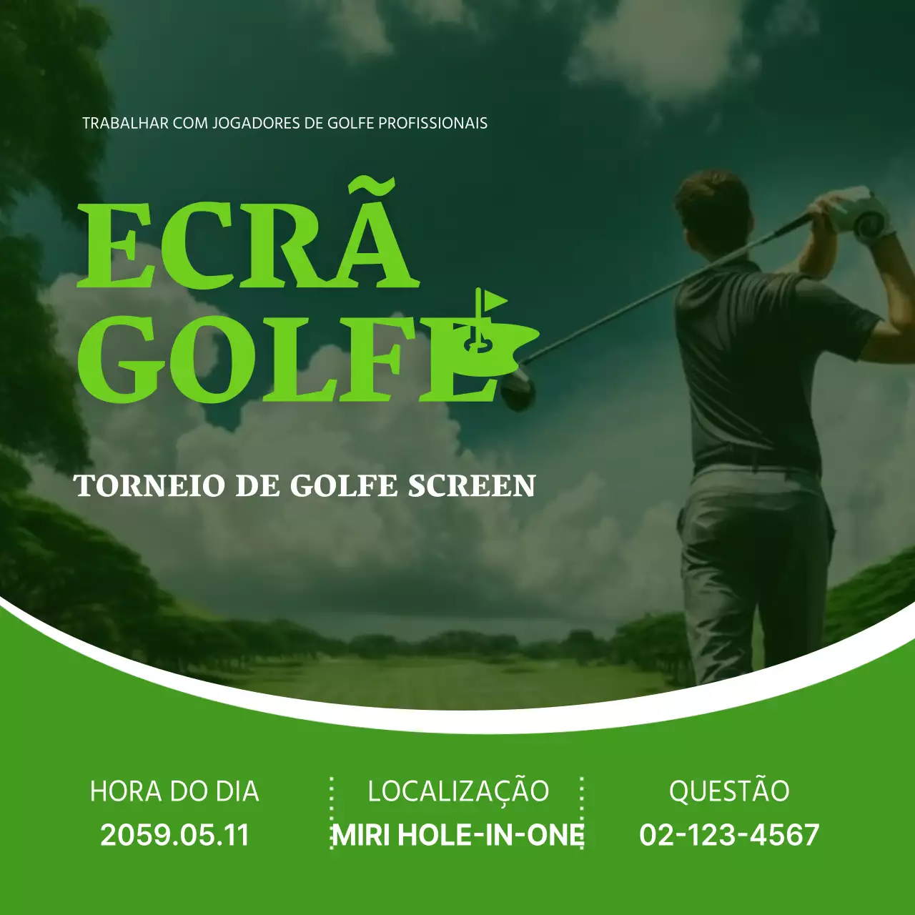 Promover um simples torneio de golfe em tons de verde e branco