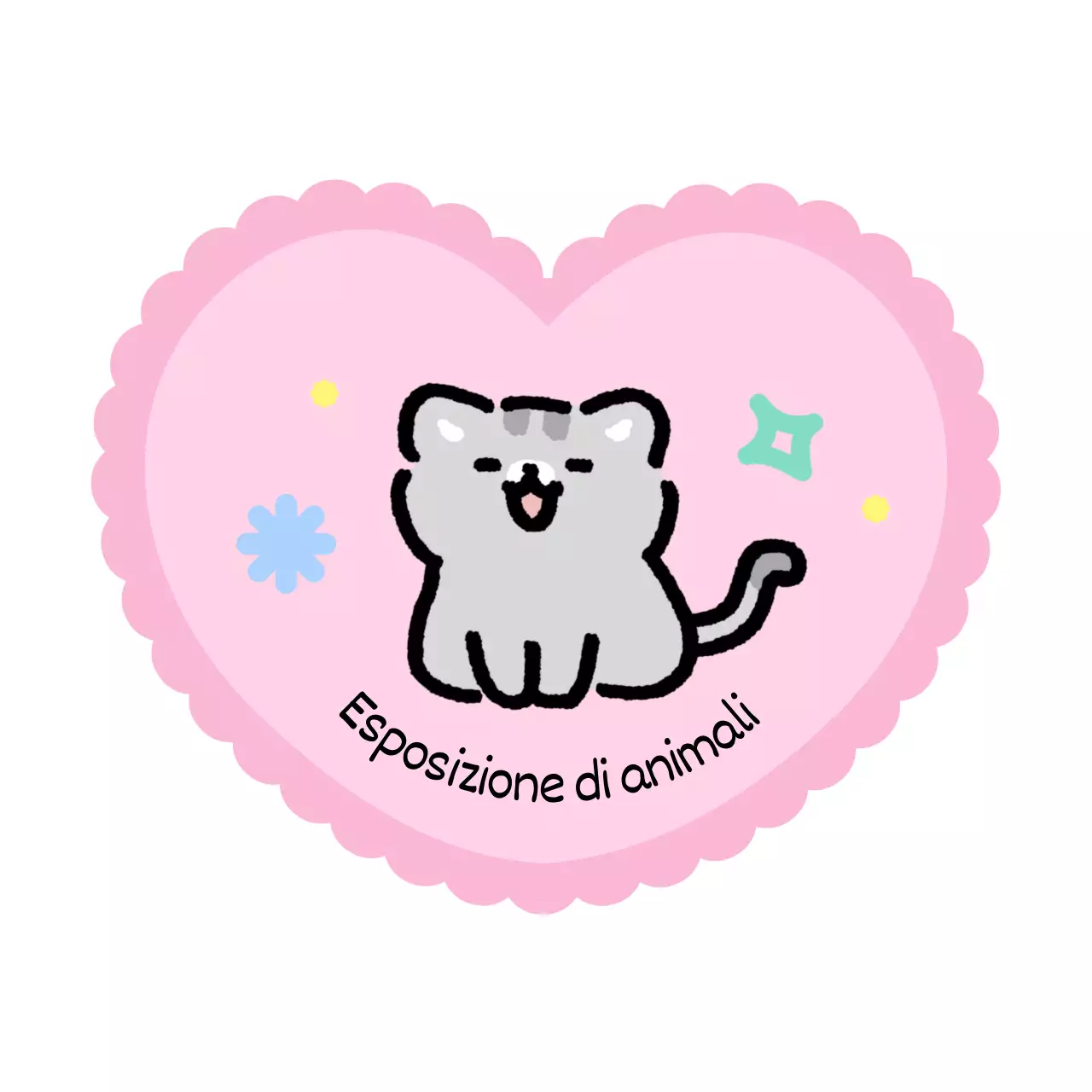 Simpatico merchandising espositivo con cani e gatti e scarabocchi a forma di cuore